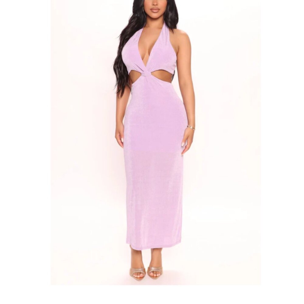 Slinky Cutout Halter Maxi Dress - Lavender Size Medium NWT
